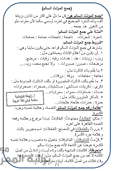 جمع المؤنث السالم - الصف السادس