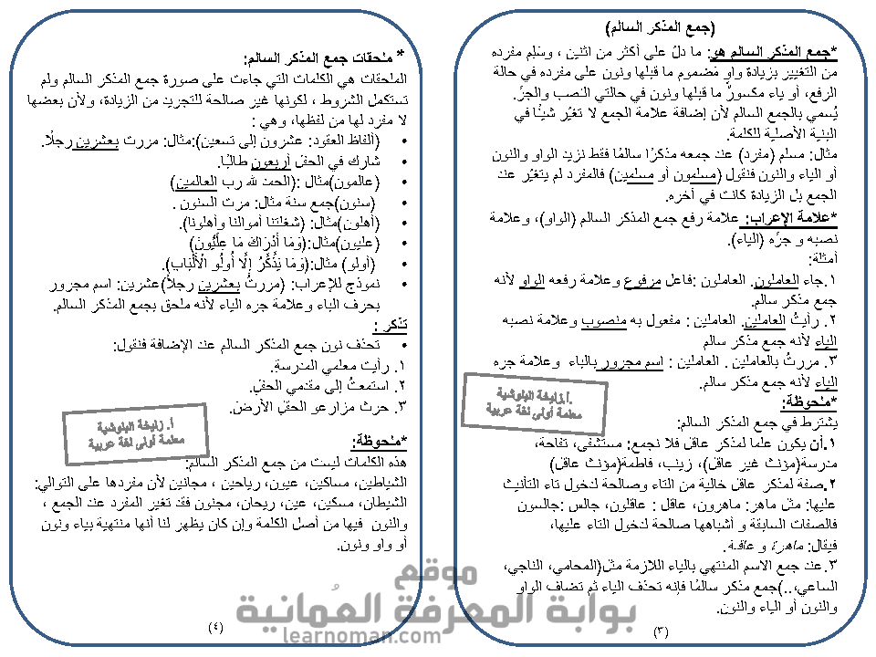 جمع المذكر السالم – الصف السادس