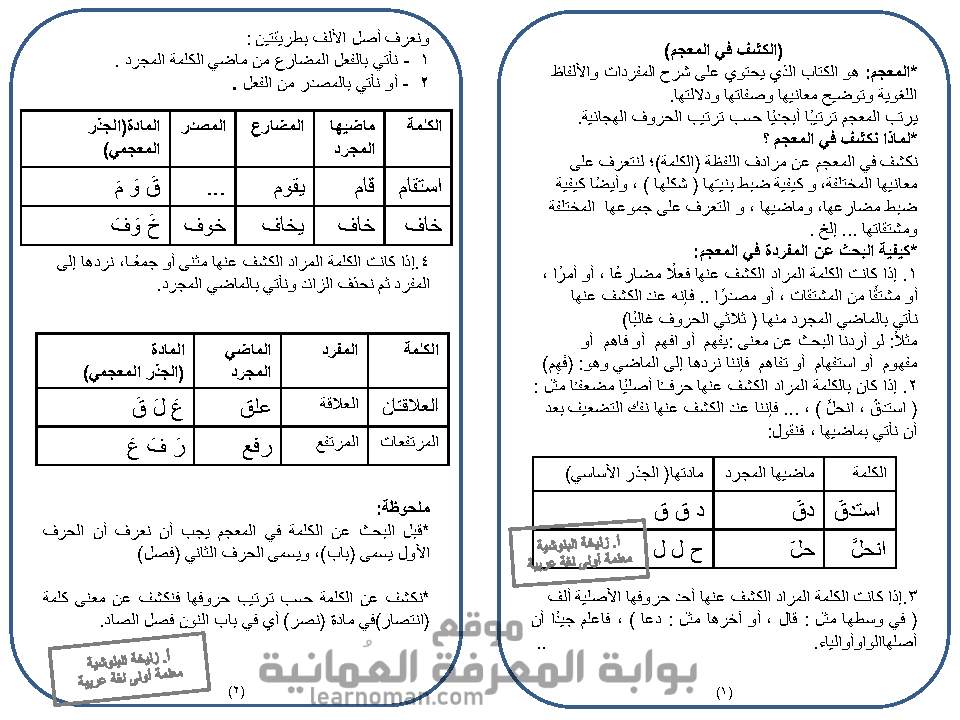 الكشف في المعجم - الصف السادس