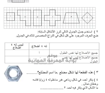 الأشكال الثنائية الأبعاد الصف الرابع